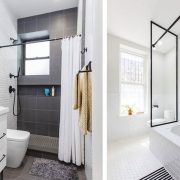 Τα ενιαία πλακάκια δαπέδου και τοίχων στο μπάνιο αναβαθμίζουν τον χώρο και δείχνουν κομψά, ενώ μία ακόμα τάση που θα εντυπωσιάσει είναι η αλλαγή των μπαταριών του μπάνιου από ανοξείδωτο σε μαύρο ματ υλικό