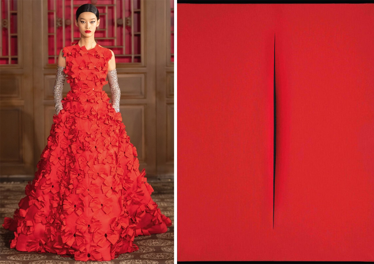 Yψηλή Ραπτική από το show του οίκου Valentino στο Πεκίνο PHOTO VALENTINO //  Απεικόνιση του κόκκινου χρώματος Valentino το 1964 Collezione-Valsecchi PHOTO ©-Fondazione-Lucio-Fontana-Milano-by-SIAE-2025-1-