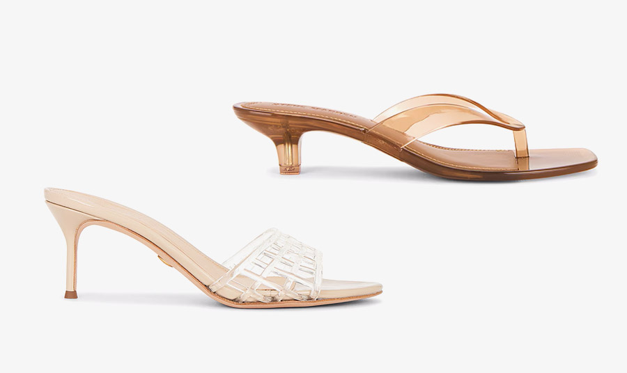 Σε καφέ απόχρωση και χαμηλό τακούνι, Steve Madden // Με διαφάνεια, Revolve